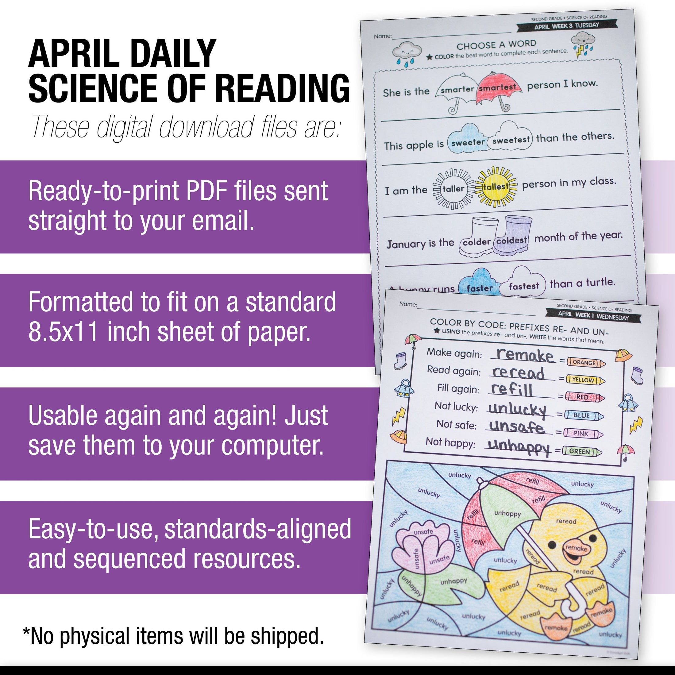 Printable Second Grade April Daily Science of Reading