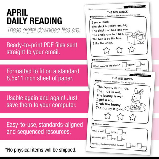 Printable Kindergarten April Daily Reading