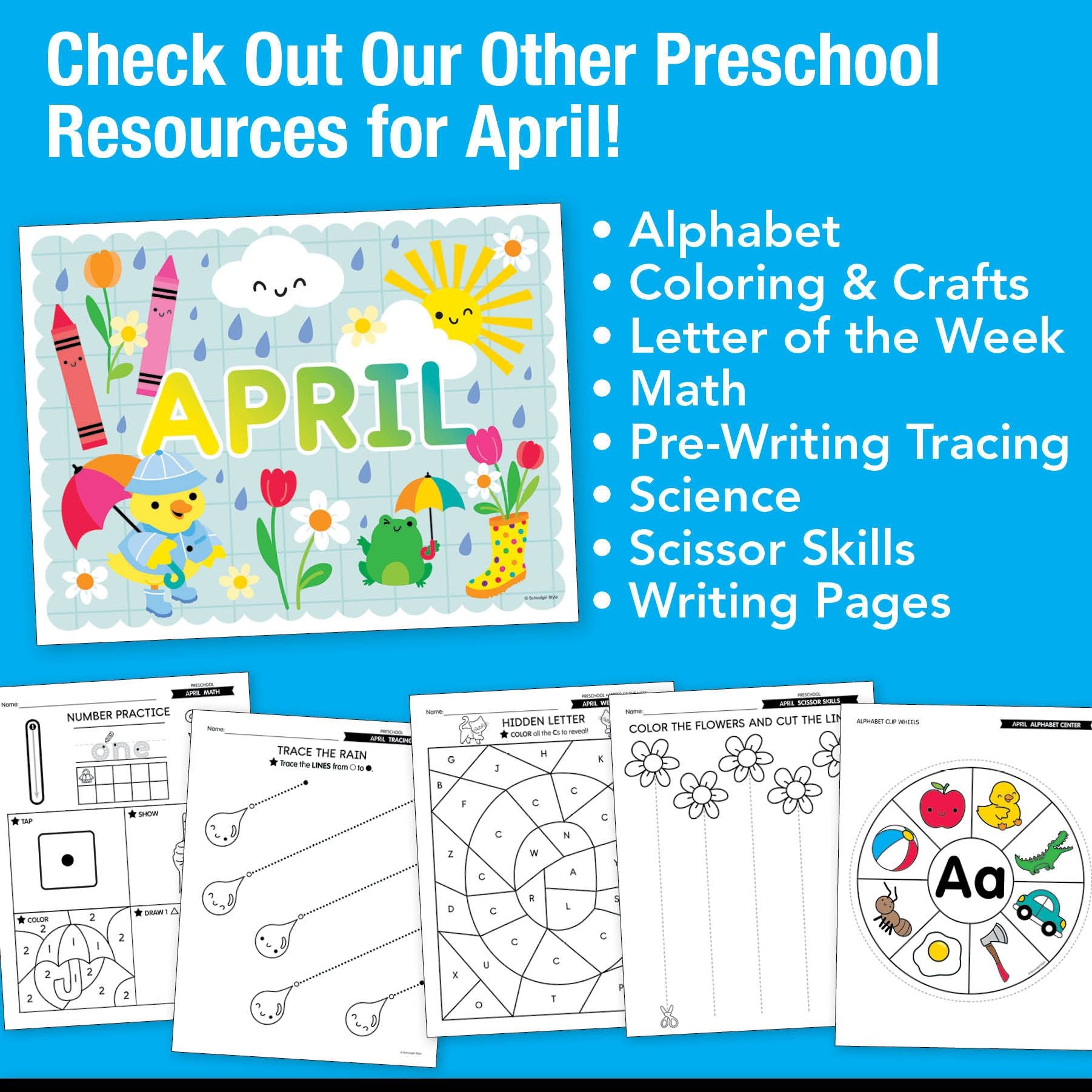 Printable Preschool April Directed Drawing Worksheets
