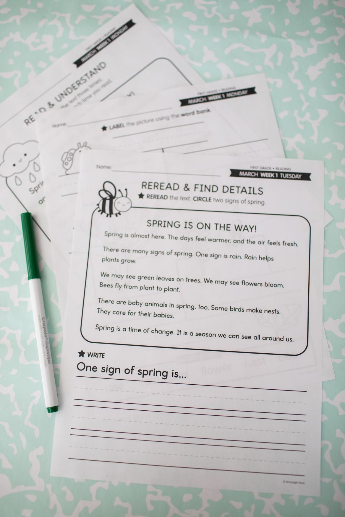 Printable First Grade March Daily Reading