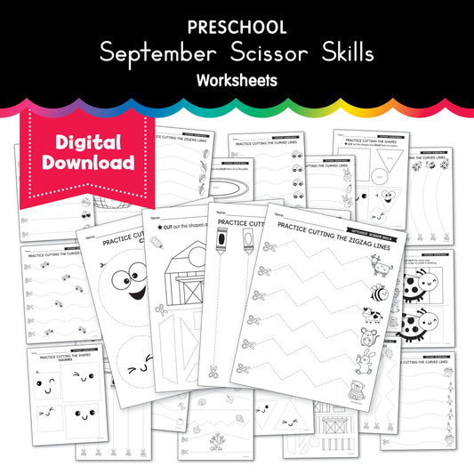 Preschool September Scissor Skills Worksheets