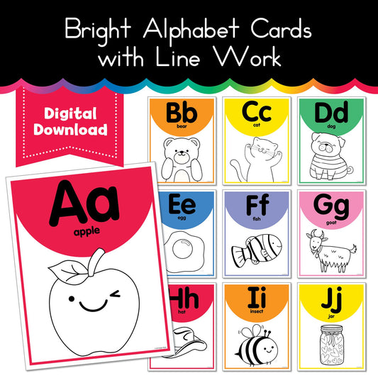 Bright Alphabet Cards with Line Work
