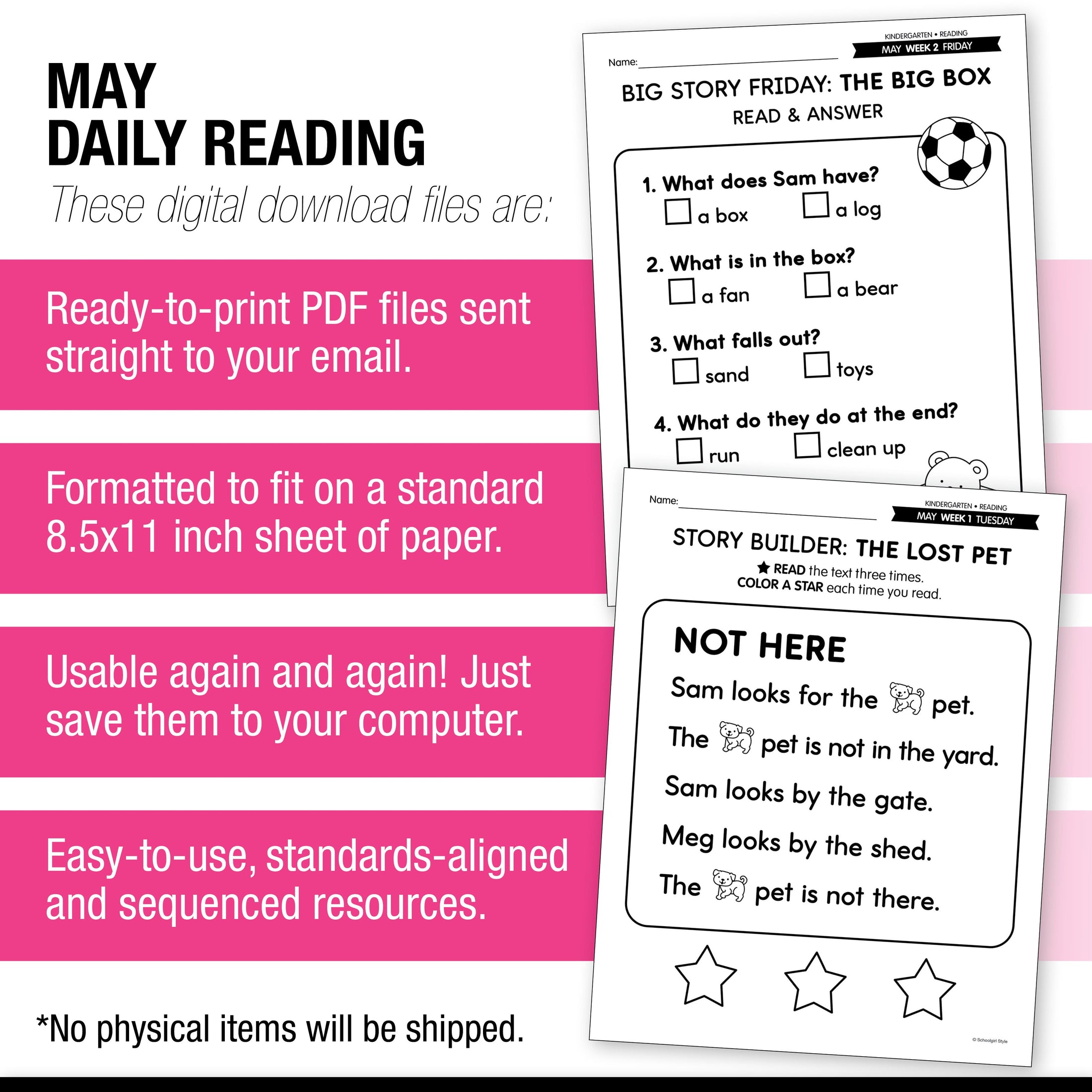 Printable Kindergarten May Daily Reading