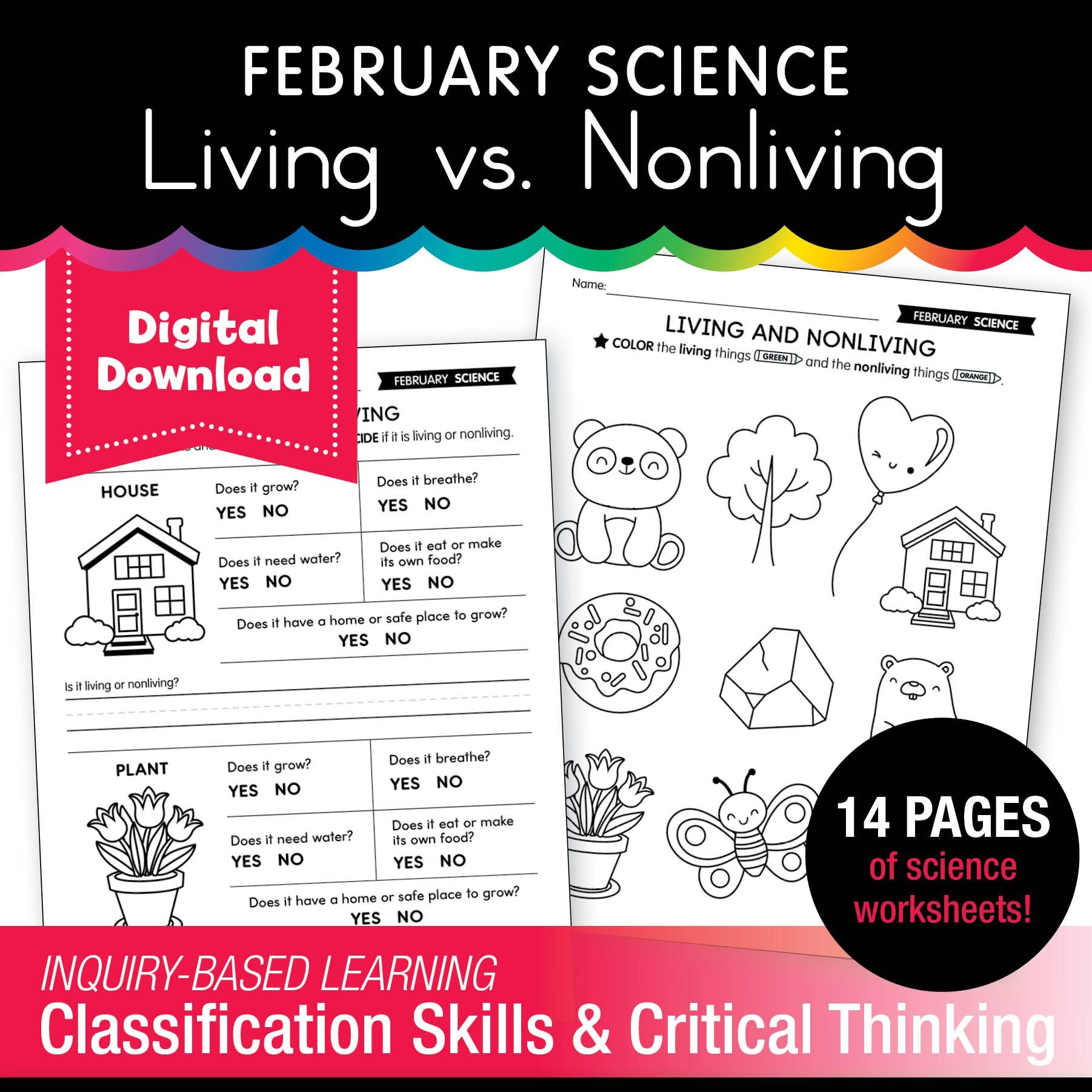 Printable February Science Living vs. Nonliving