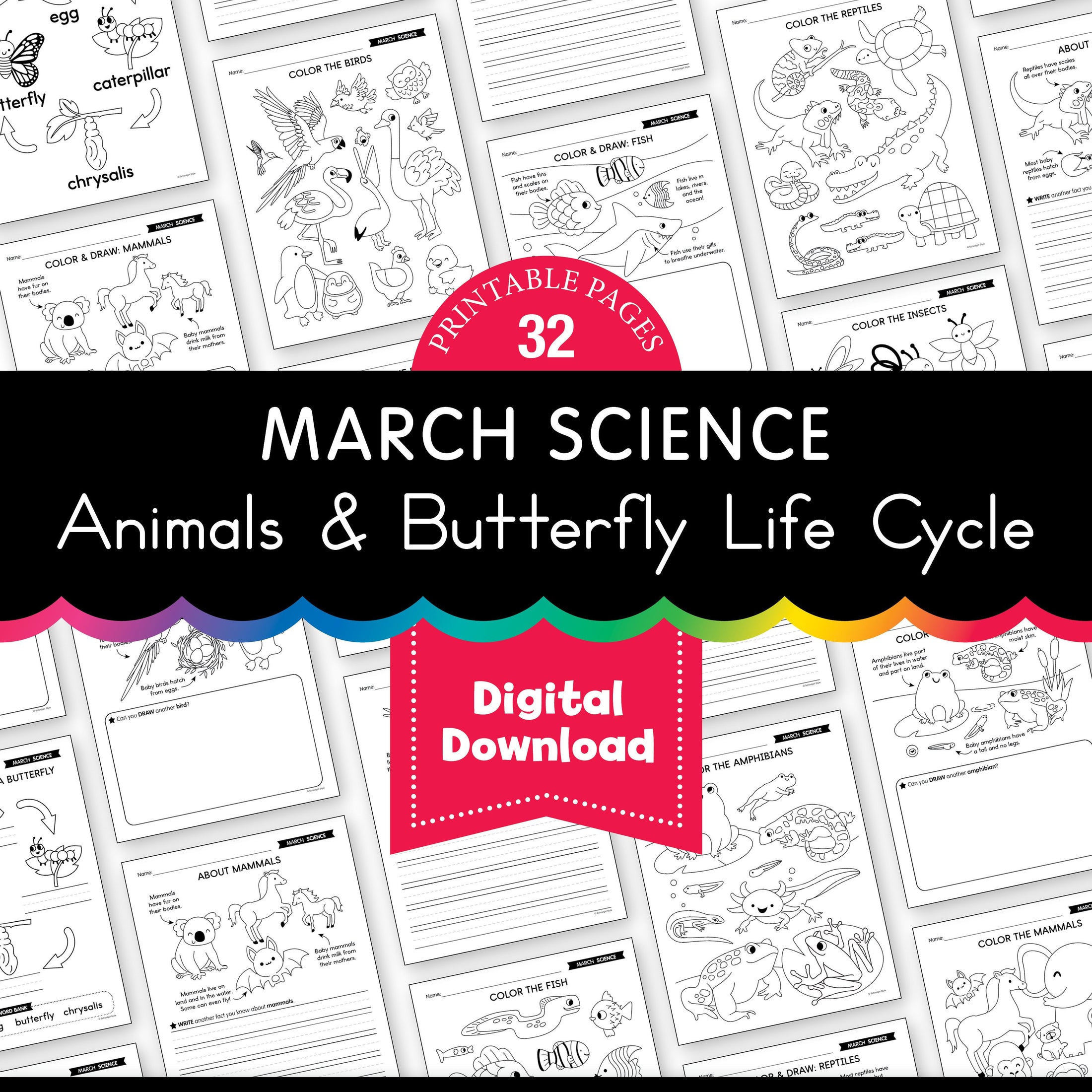 Printable March Science - Animals & Butterfly Life Cycle