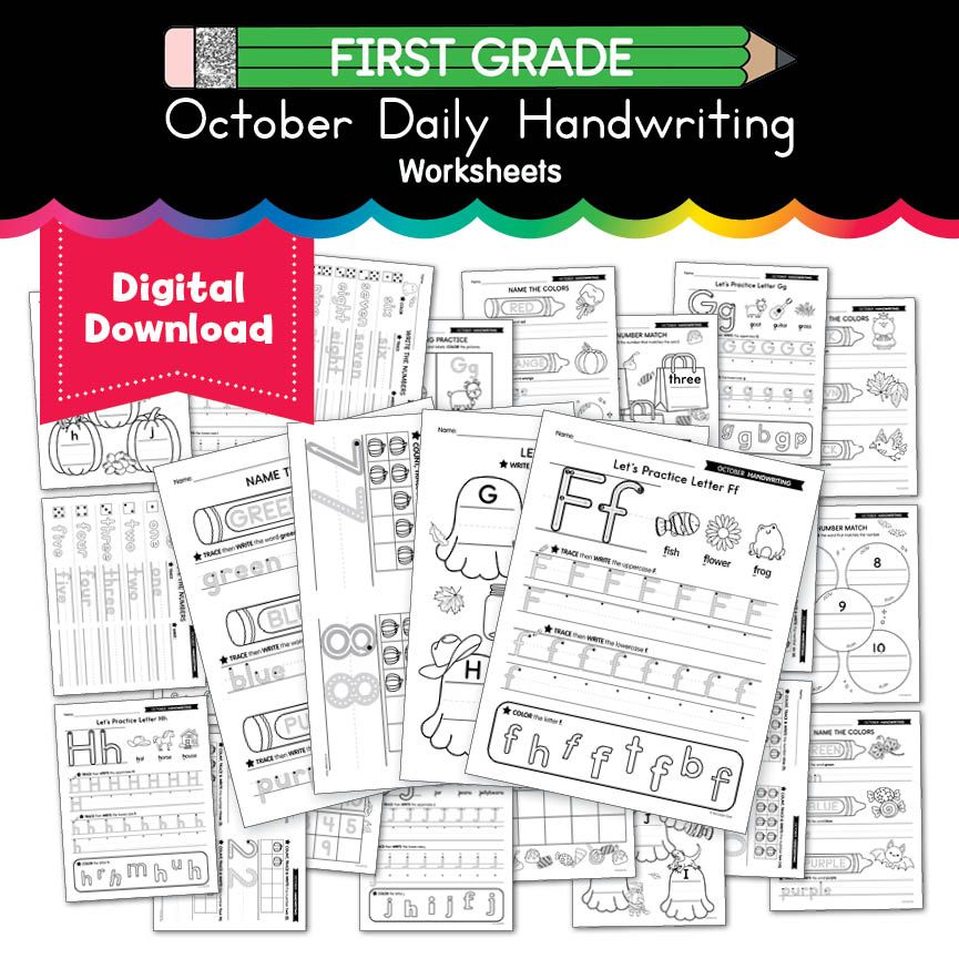 Printable First Grade October Daily Handwriting Worksheets