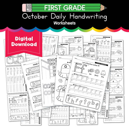 Printable First Grade October Daily Handwriting Worksheets