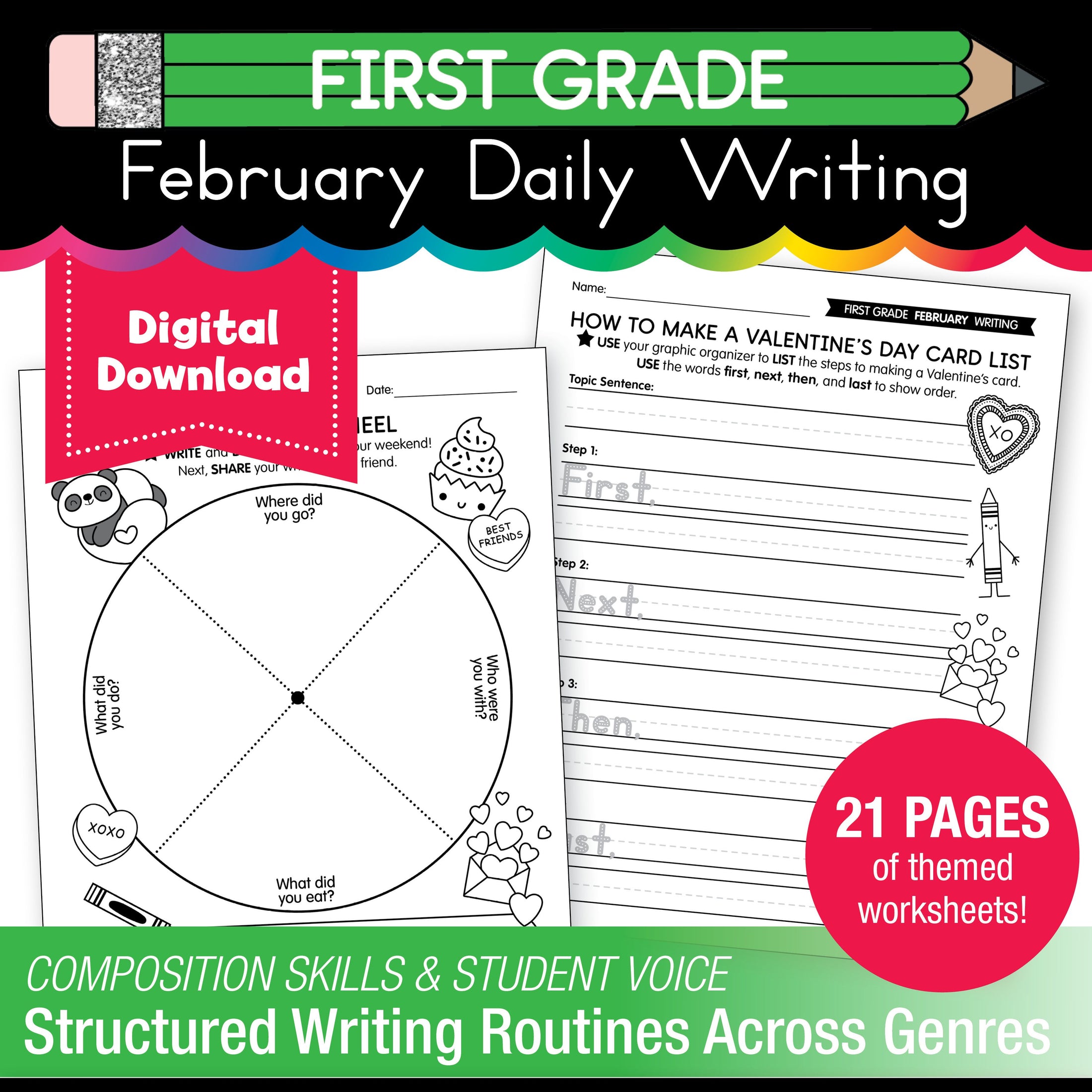 Printable First Grade February Daily Writing