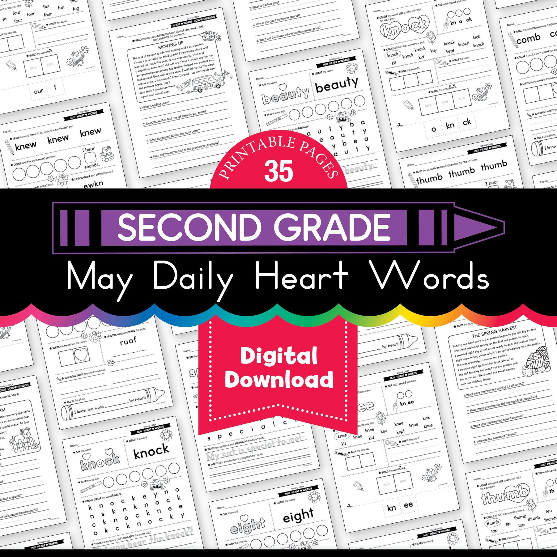 Printable Second Grade May Daily Heart Words
