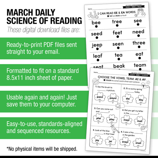 Printable First Grade March Daily Science of Reading