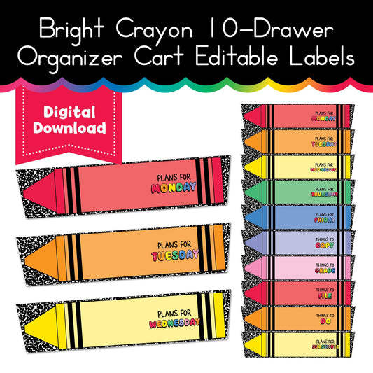 Bright 10 Drawer Organizer Cart Editable Labels 