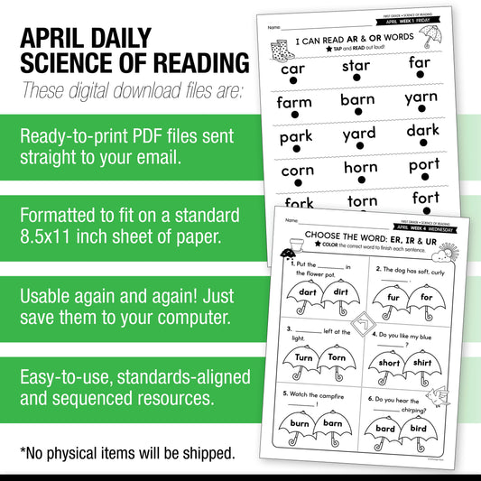 Printable First Grade April Daily Science of Reading
