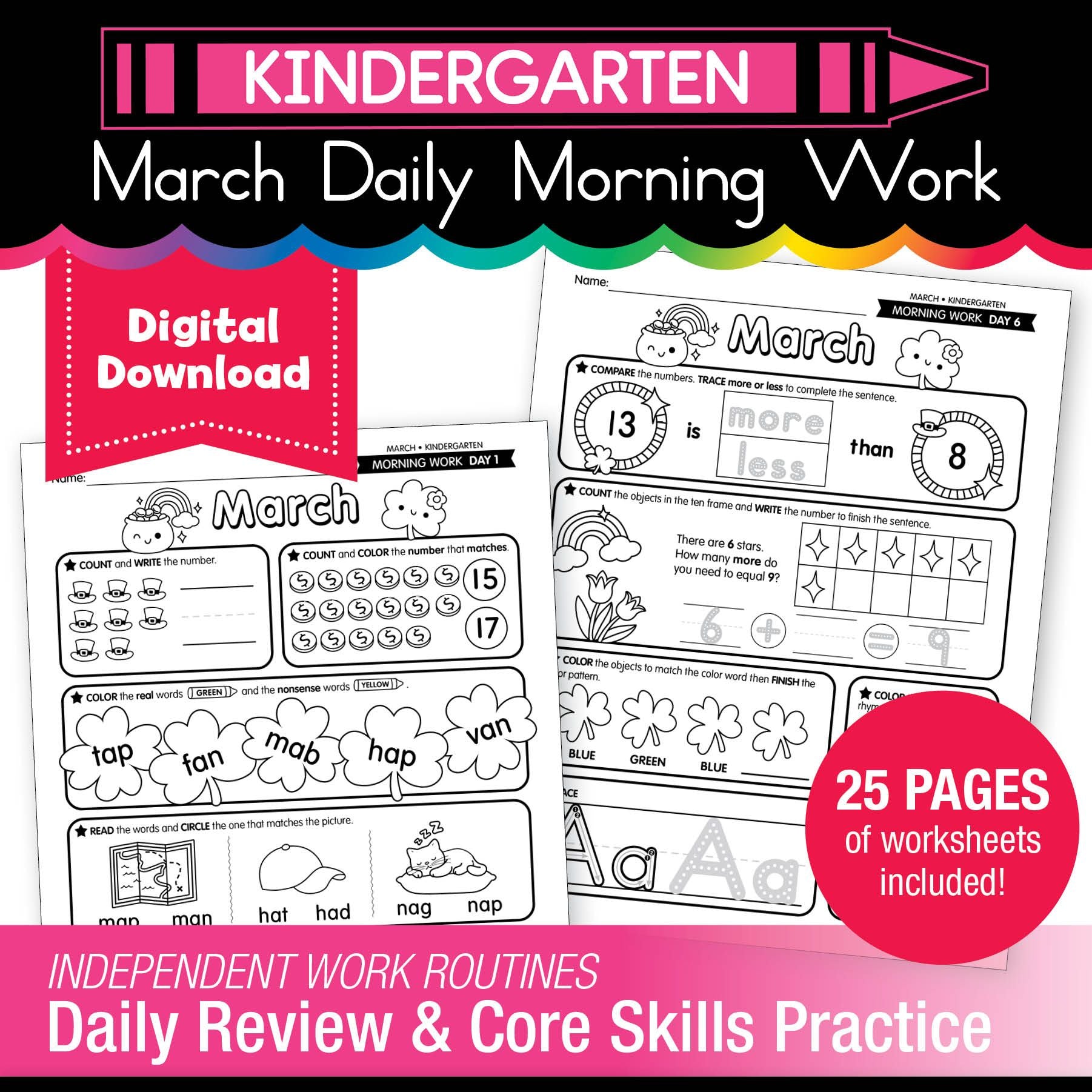Printable Kindergarten March Daily Morning Work