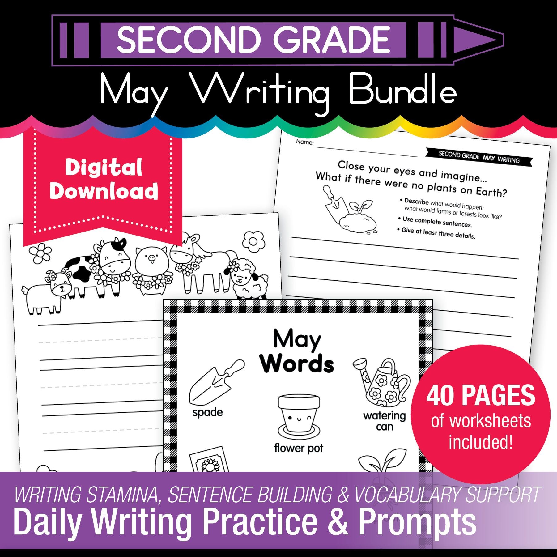 Printable Second Grade May Writing Bundle