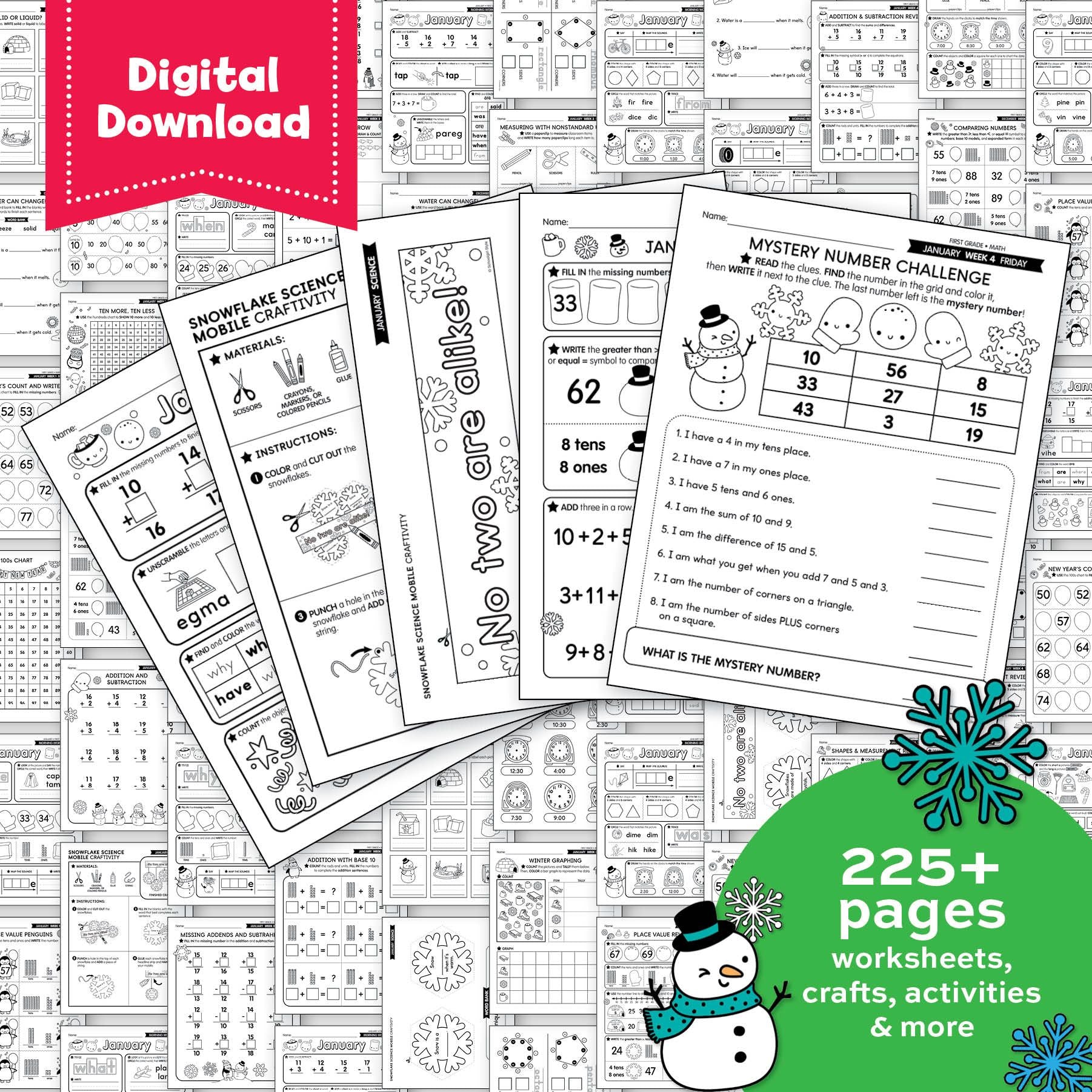 Printable First Grade January Thematic Unit Bundle