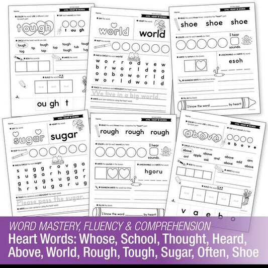 Printable Second Grade April Daily Heart Words