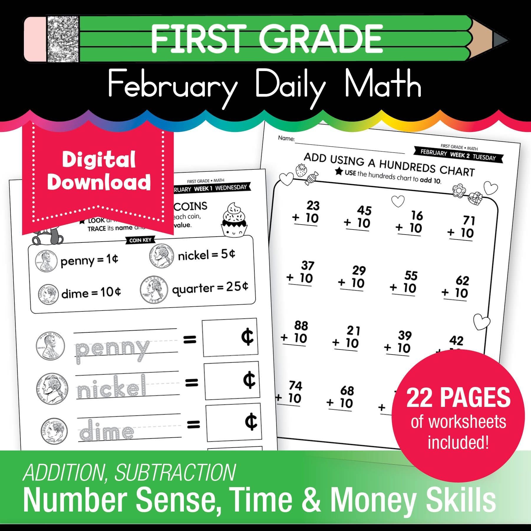 Printable First Grade February Daily Math - Playground Press