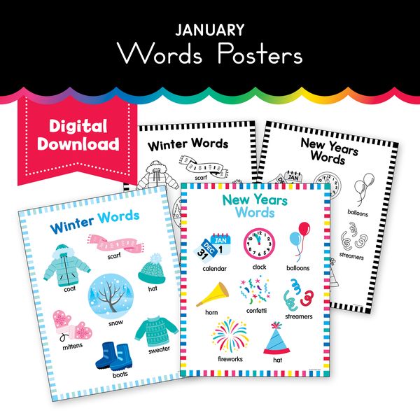 Printable January Words Posters - Playground Press