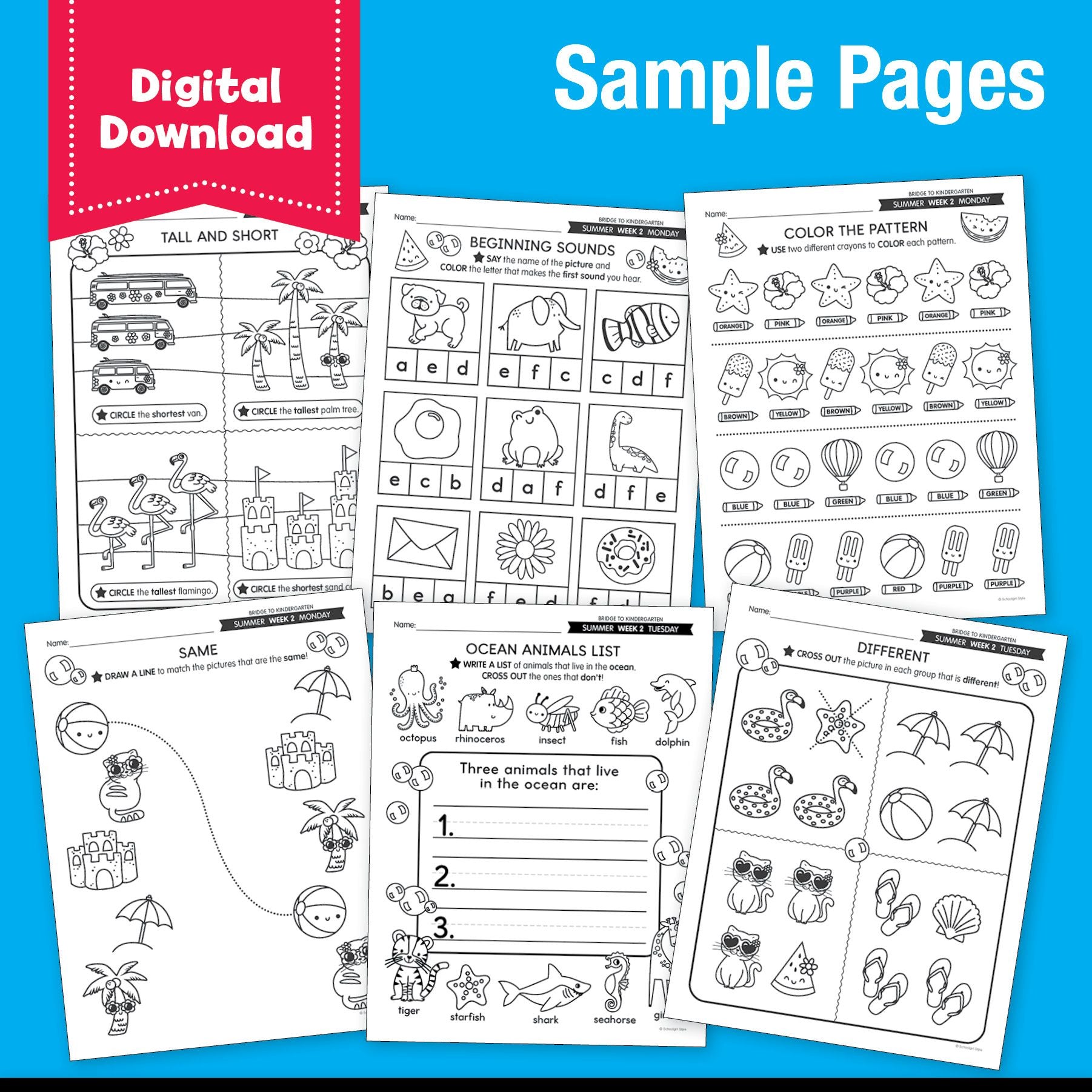 Printable Bridge To Kindergarten Digital Summer Workbook