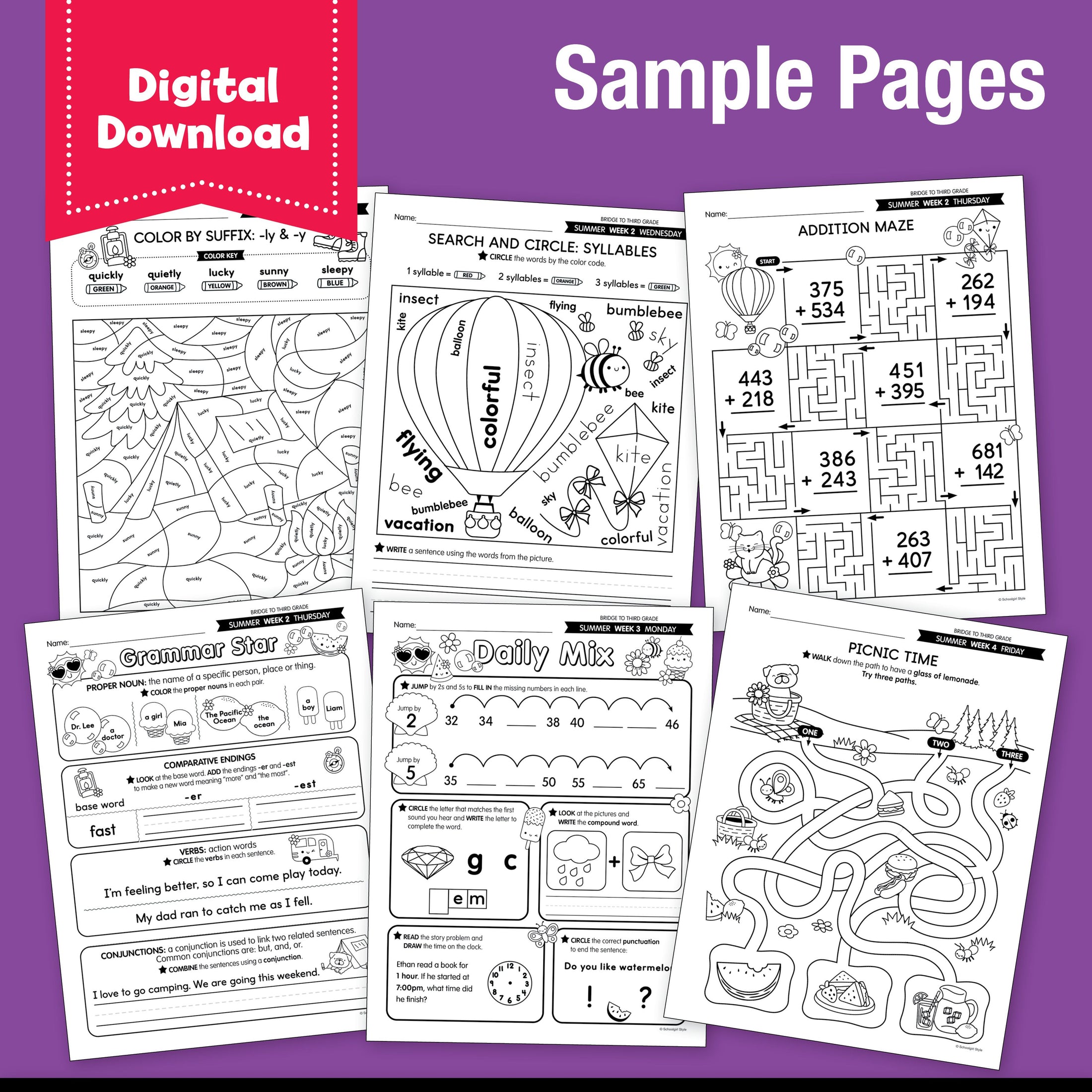 Printable Bridge To Third Grade Digital Summer Workbook