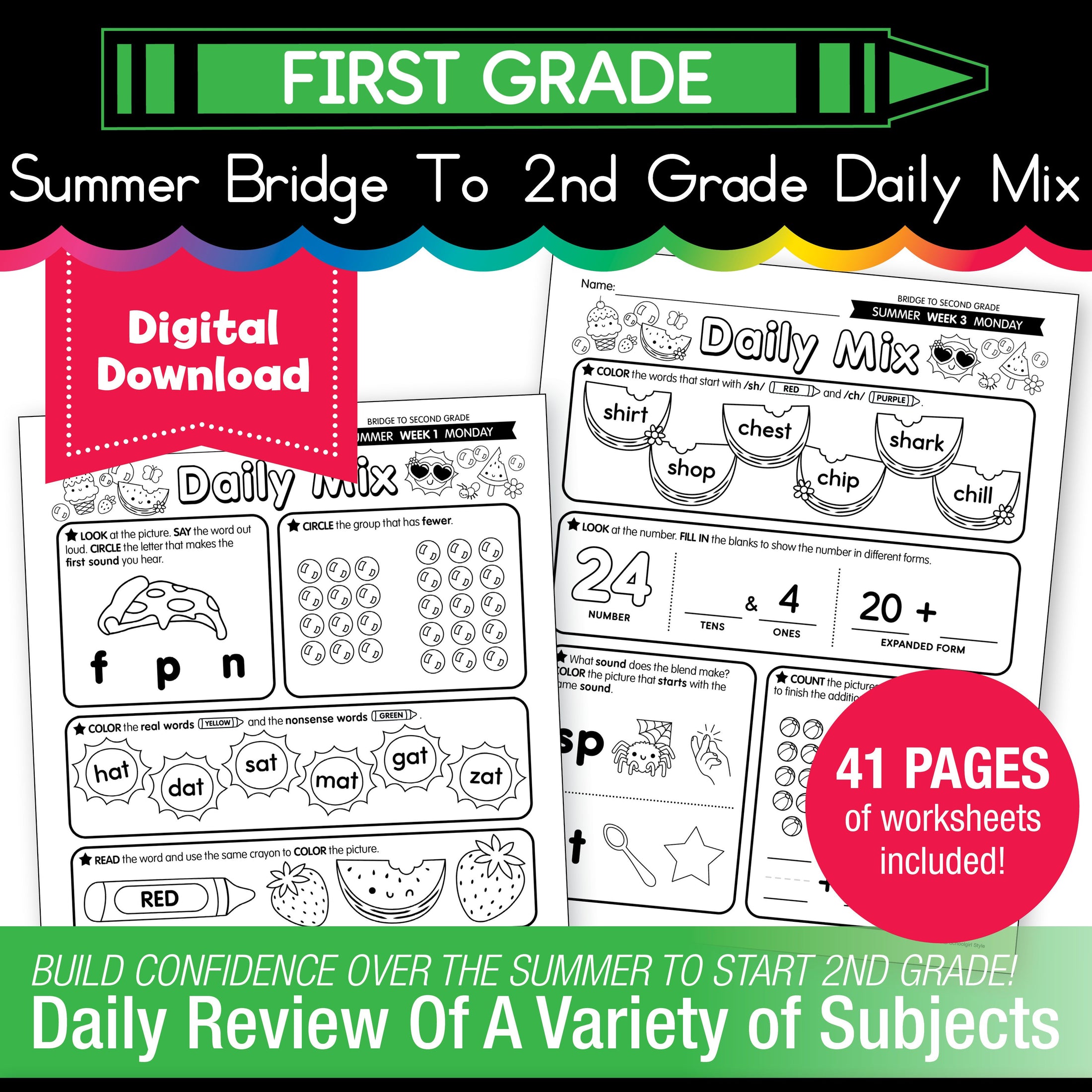 Printable Bridge To Second Grade Daily Mix Digital Summer Workbook
