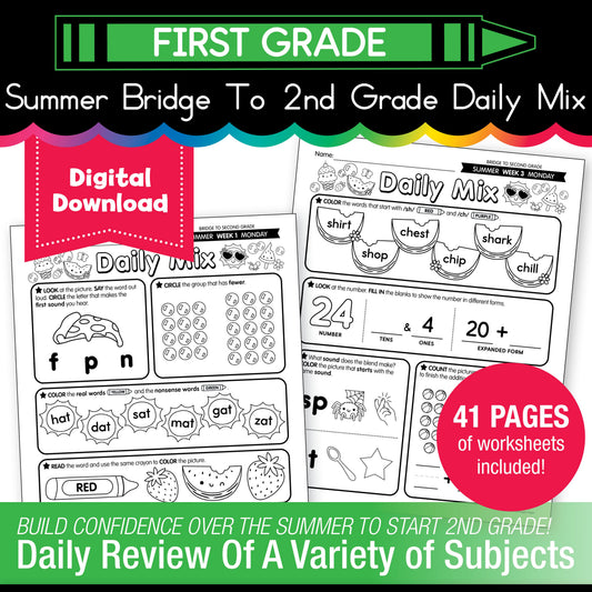 Printable Bridge To Second Grade Daily Mix Digital Summer Workbook