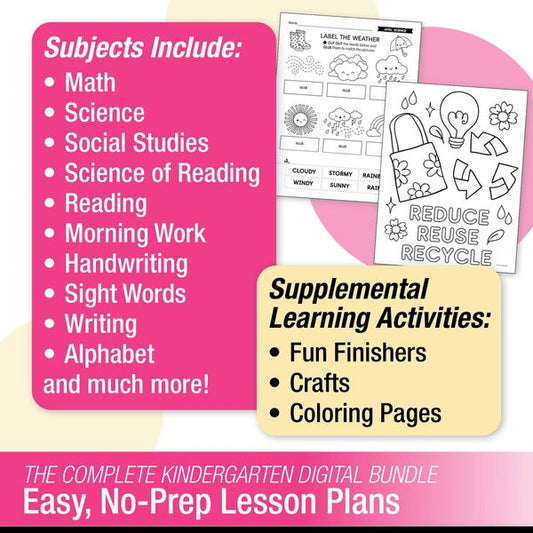 Printable Kindergarten April Homeschool Curriculum Bundle
