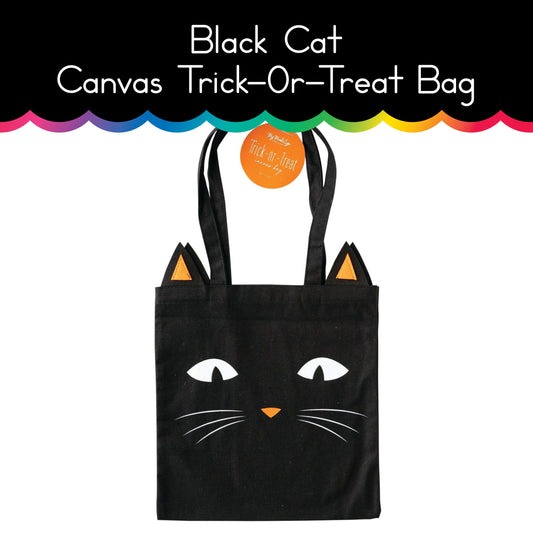 Black Cat Canvas Trick or Treat Bag