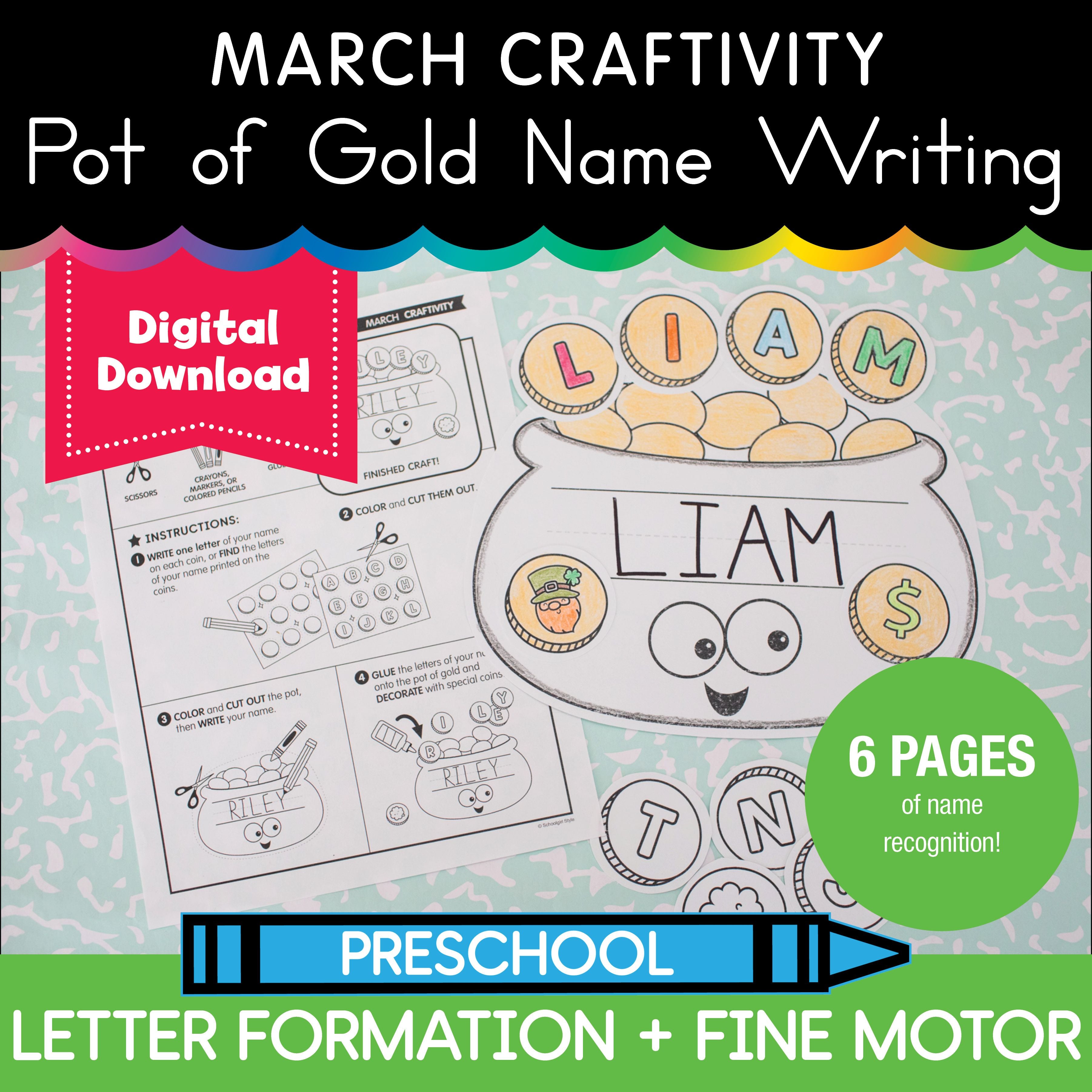 Printable March Pot of Gold Name Writing Craftivity