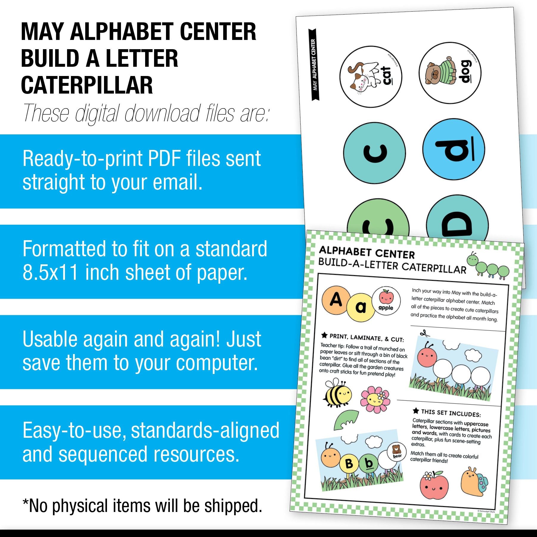 Printable Preschool May Alphabet Center Build a Letter Caterpillar