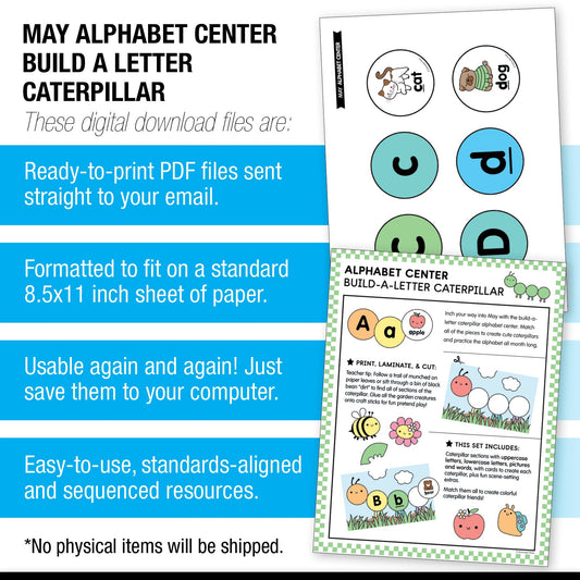 Printable Preschool May Alphabet Center Build a Letter Caterpillar