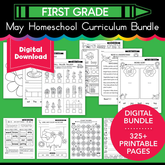 Printable First Grade May Homeschool Curriculum Bundle