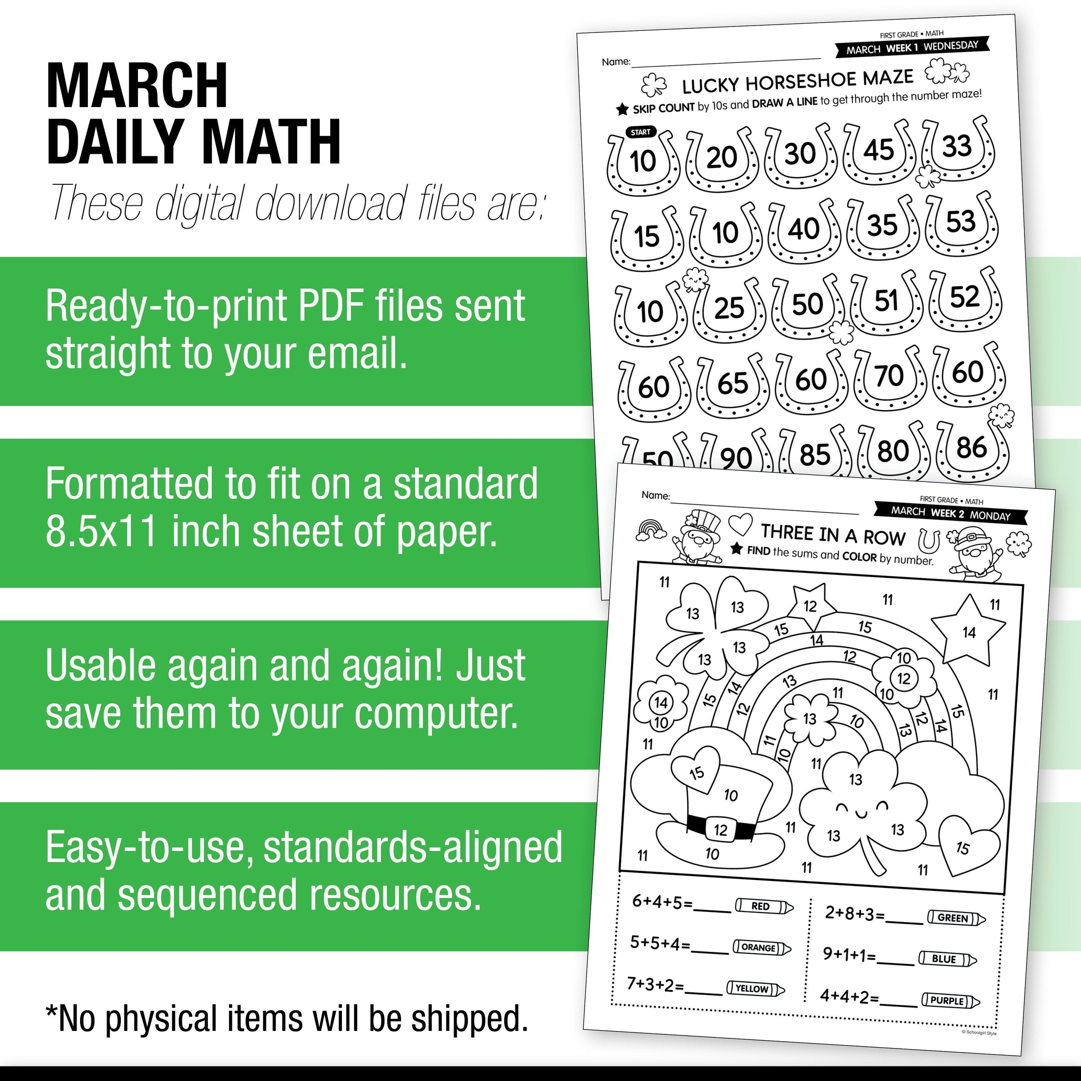 Printable First Grade March Daily Math