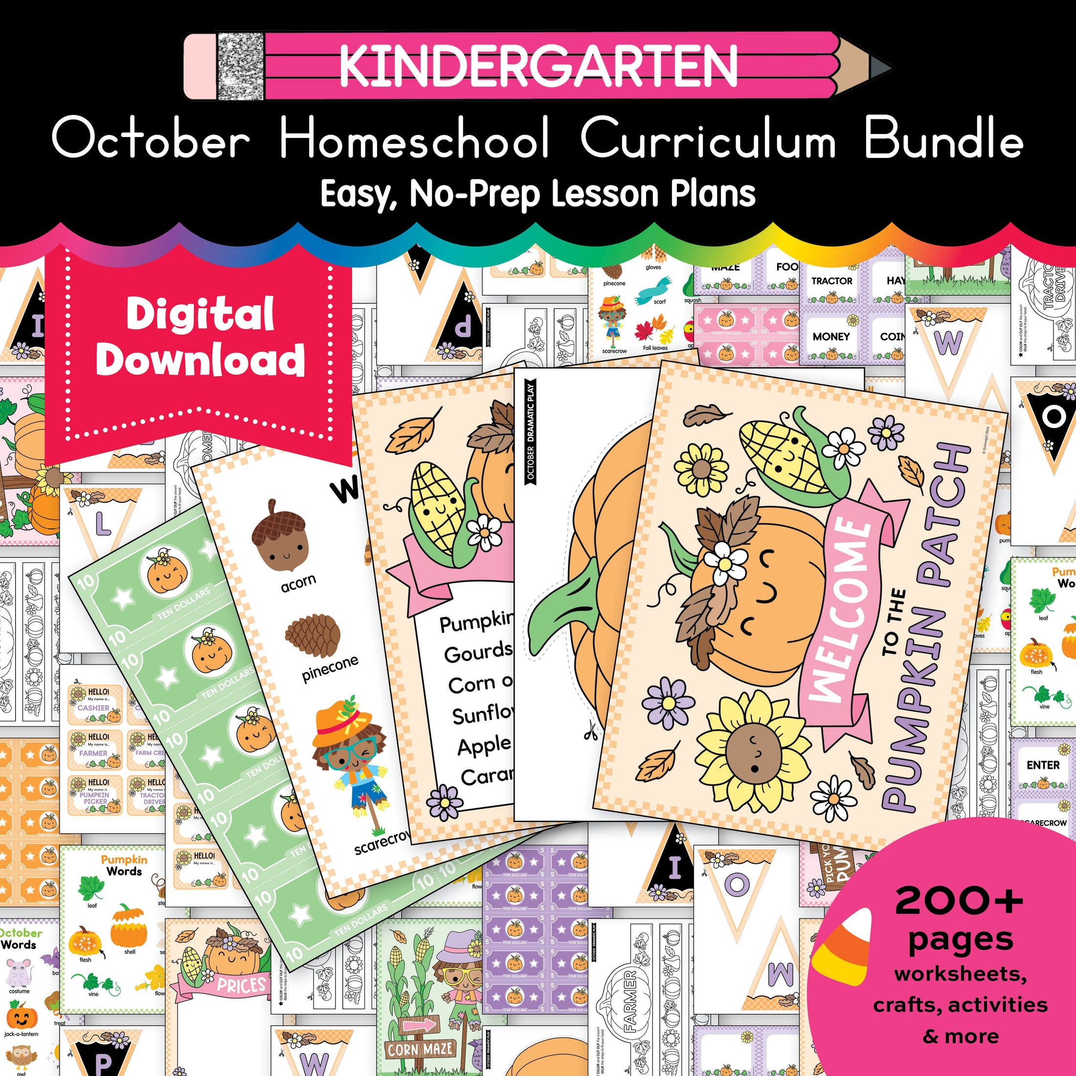 Printable Kindergarten October Homeschool Curriculum Bundle