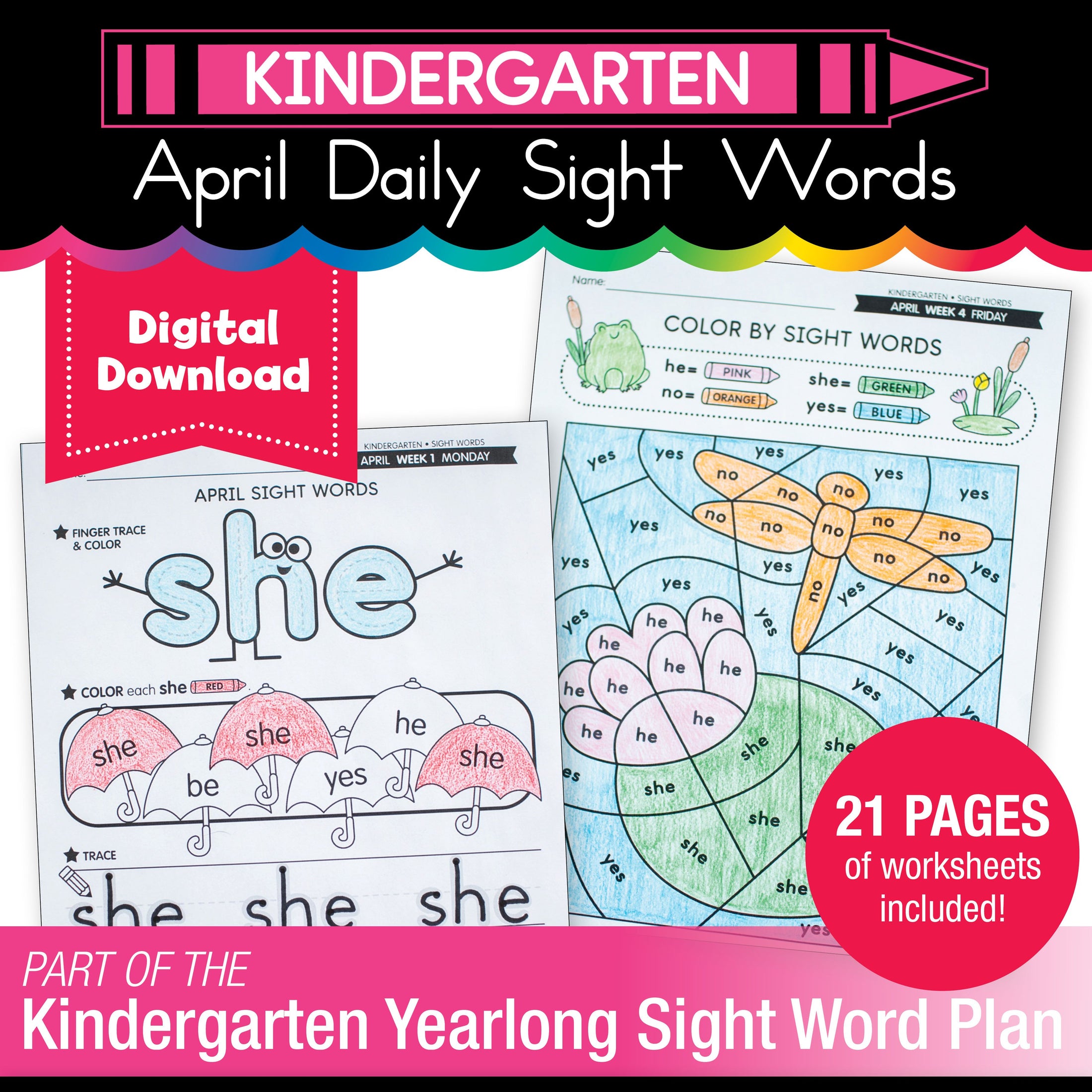 Printable Kindergarten April Daily Sight Words
