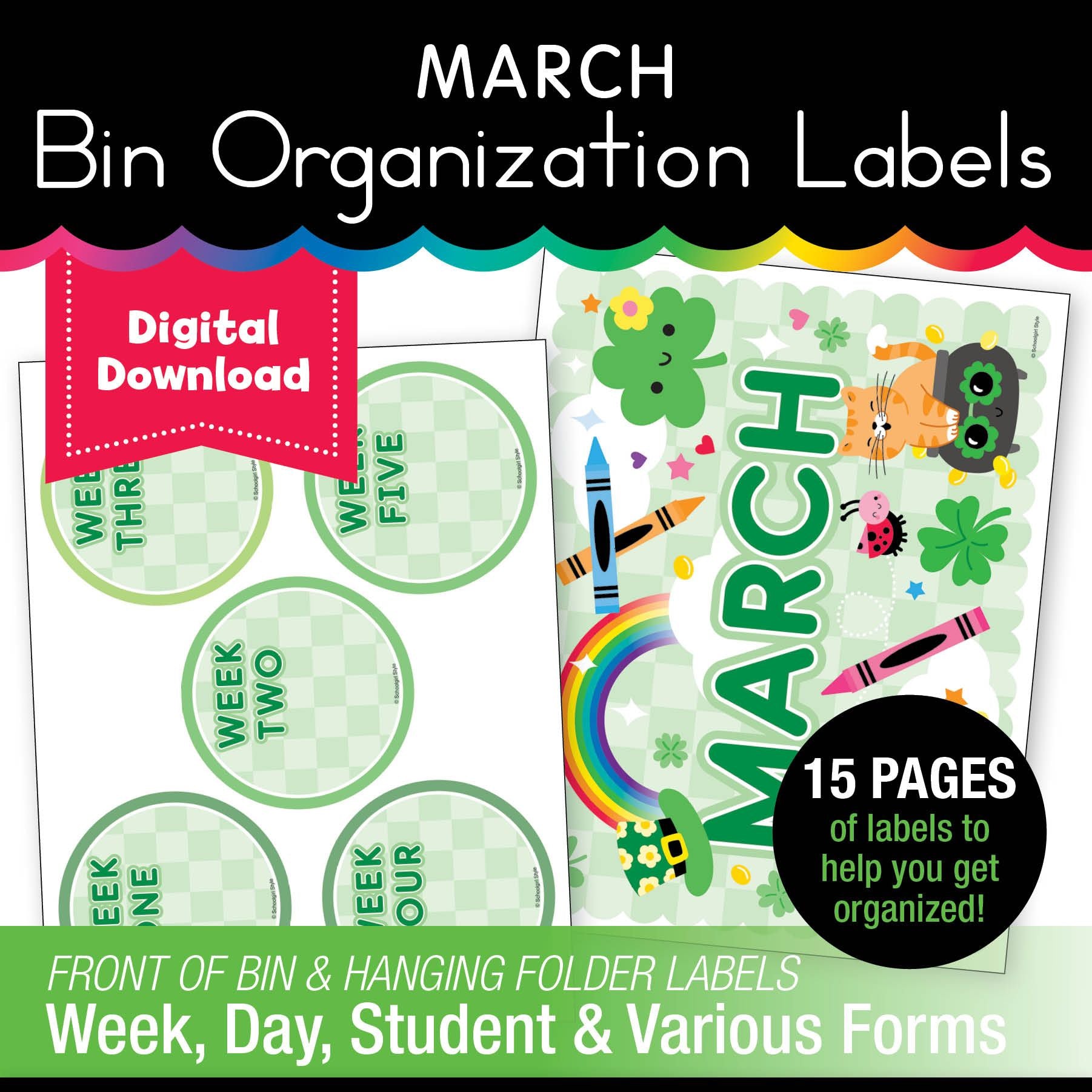 Printable March Bin Organization Labels