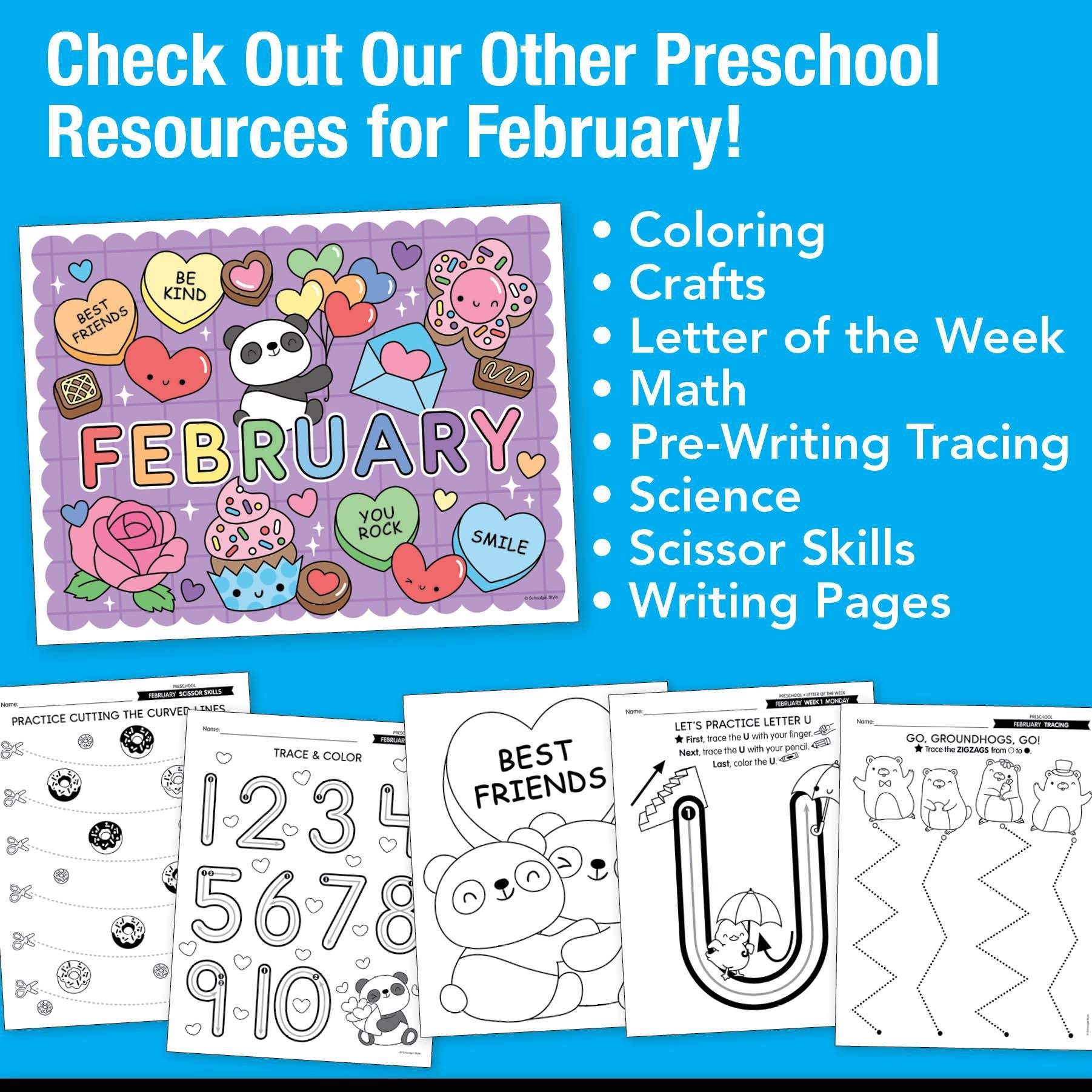 Printable Preschool February Directed Drawing Worksheets