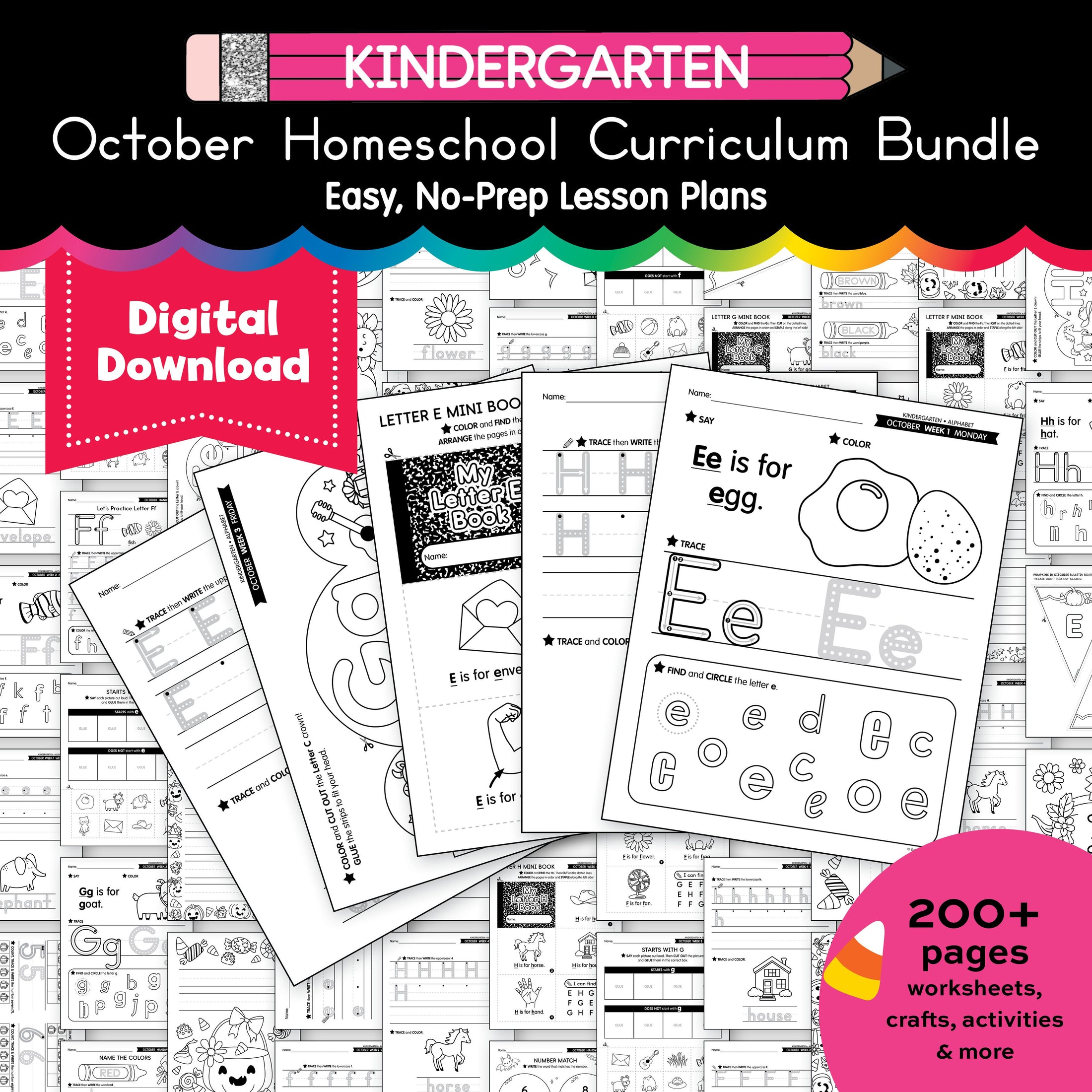 Printable Kindergarten October Homeschool Curriculum Bundle