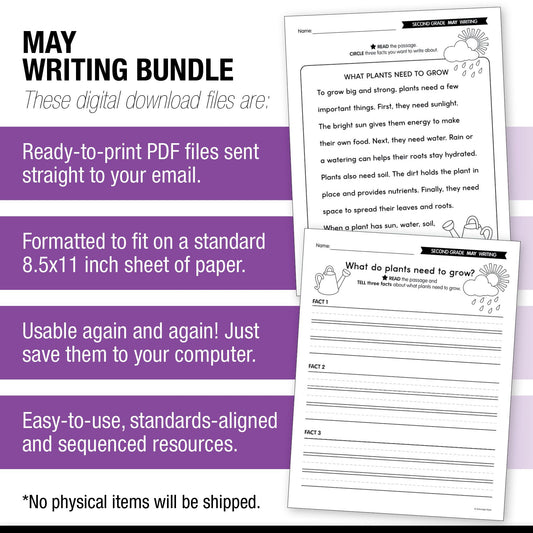 Printable Second Grade May Writing Bundle