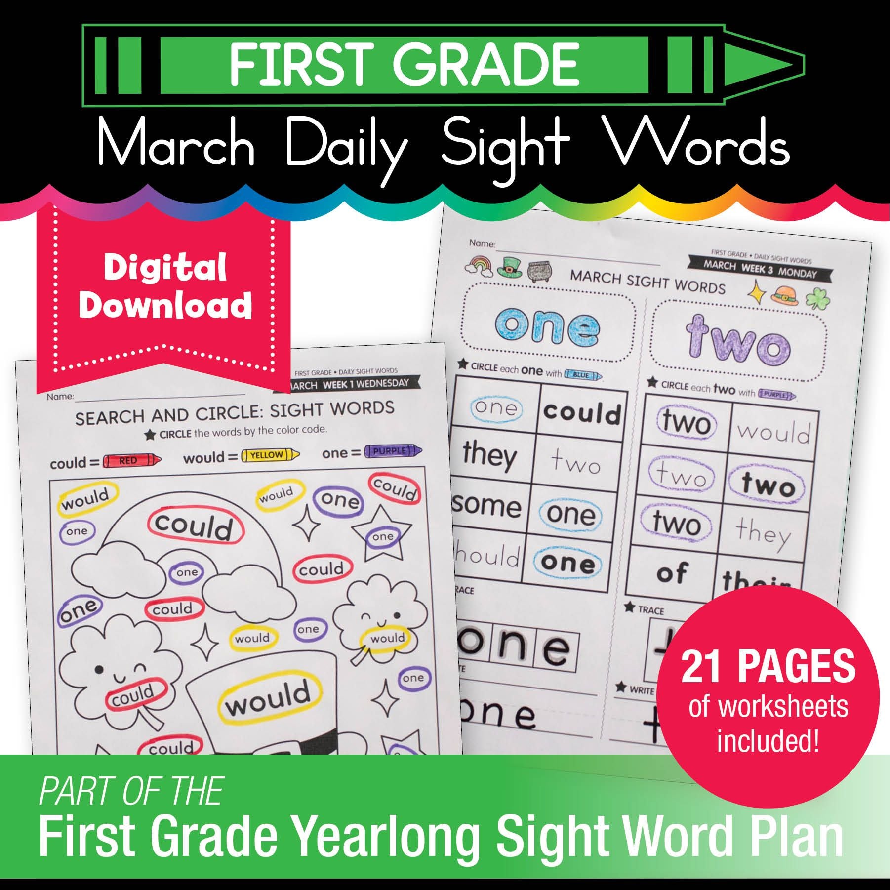 Printable First Grade March Daily Sight Words