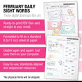 Load image into Gallery viewer, Printable Kindergarten February Daily Sight Words

