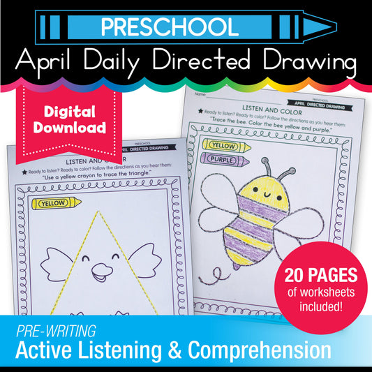 Printable Preschool April Directed Drawing Worksheets