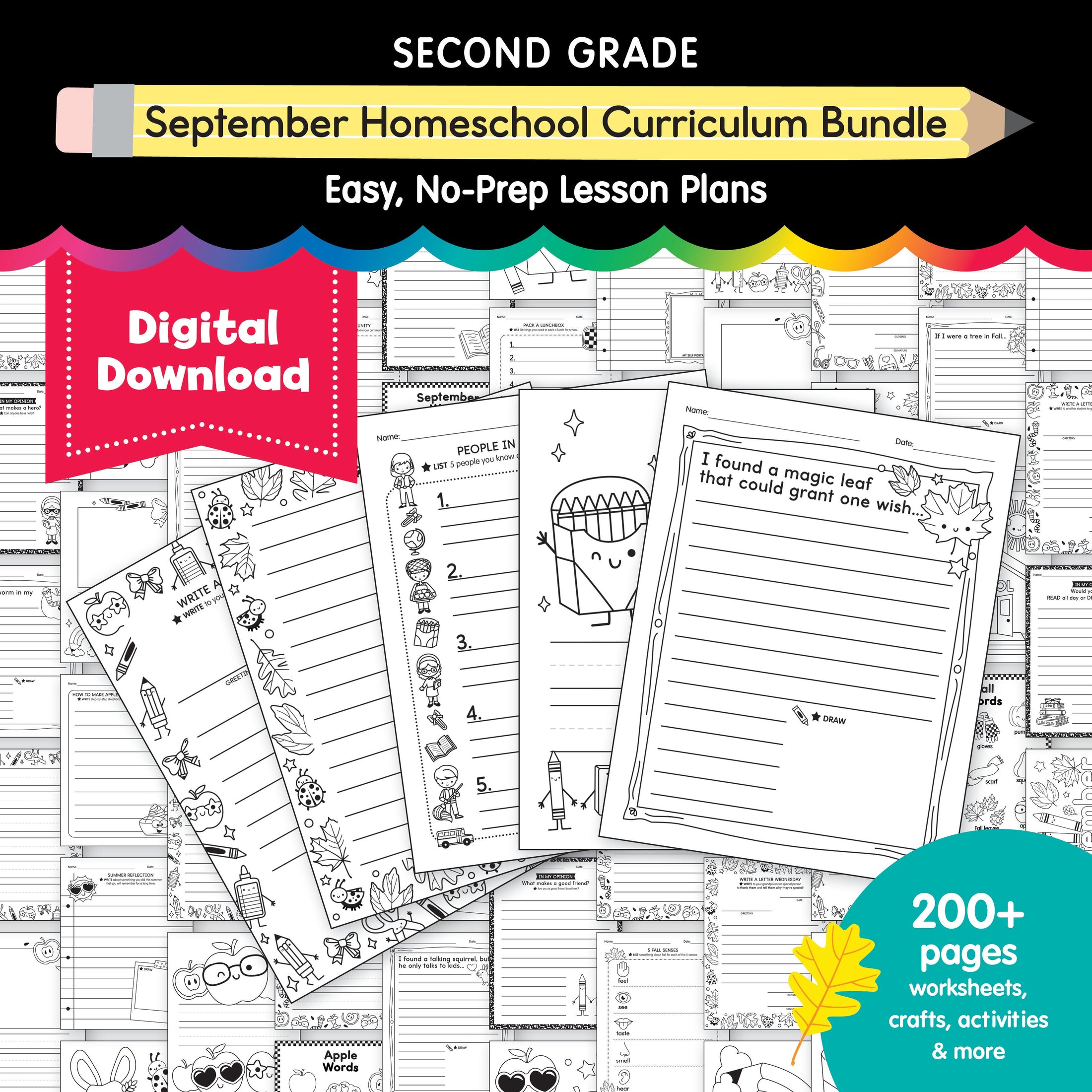 Second Grade September Homeschool Curriculum Bundle