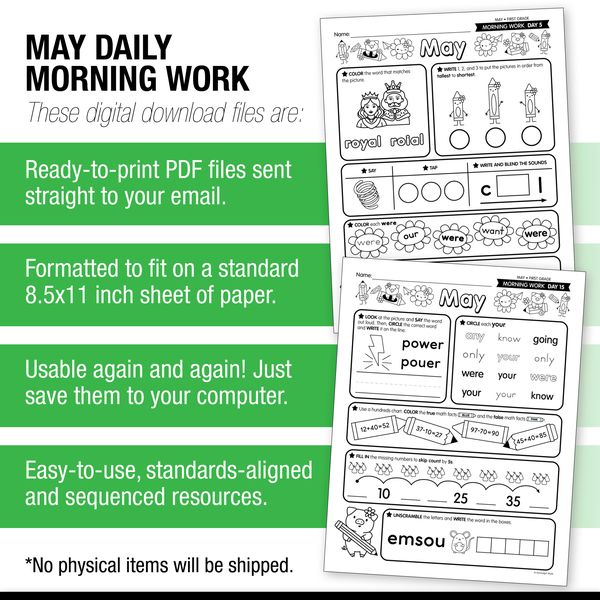 Printable First Grade May Daily Morning Work