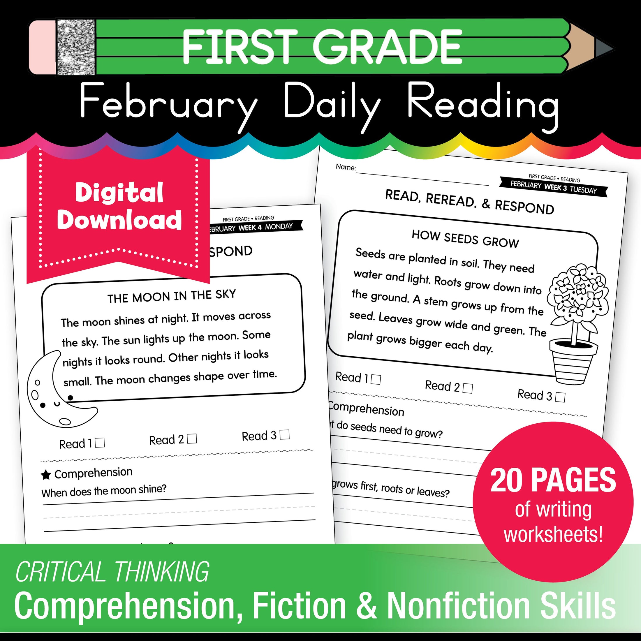 Printable First Grade February Daily Reading
