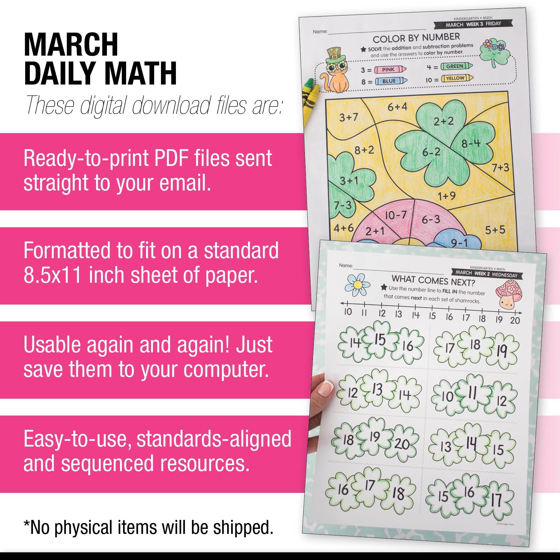 Printable Kindergarten March Daily Math